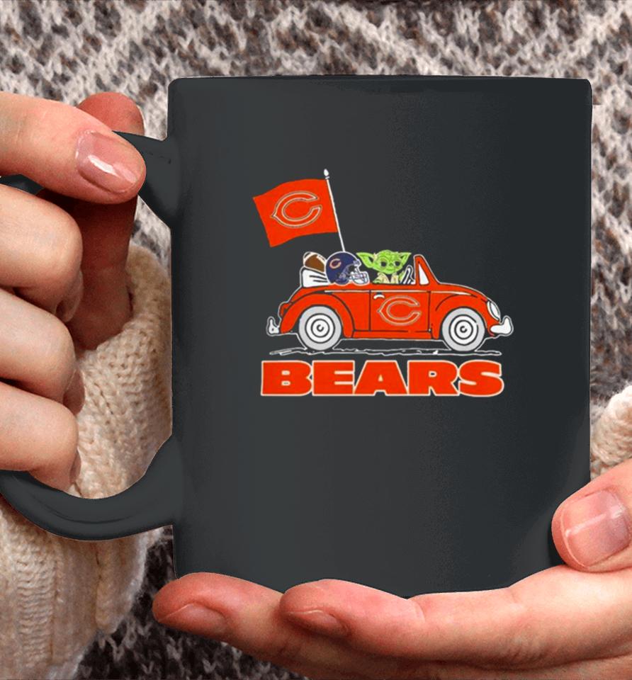 Baby Yoda Drive A Car Chicago Bears Football Flag Logo Coffee Mug