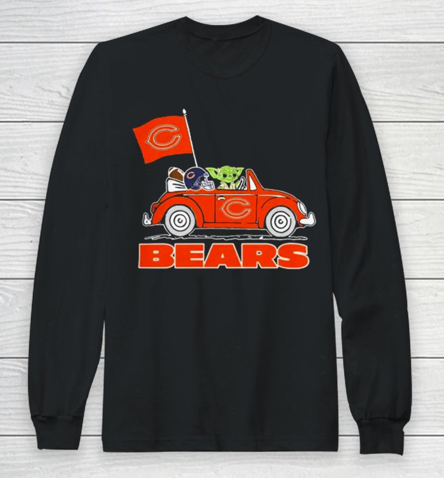 Baby Yoda Drive A Car Chicago Bears Football Flag Logo Long Sleeve T-Shirt