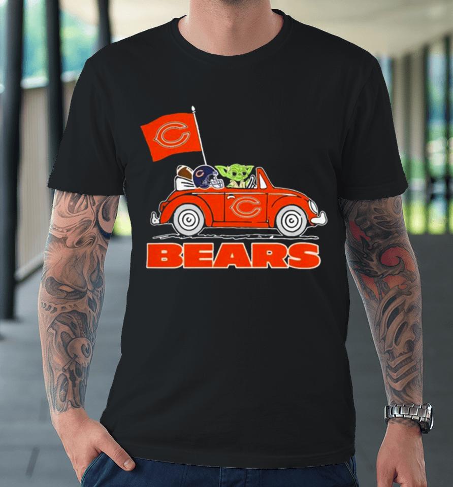 Baby Yoda Drive A Car Chicago Bears Football Flag Logo Premium T-Shirt