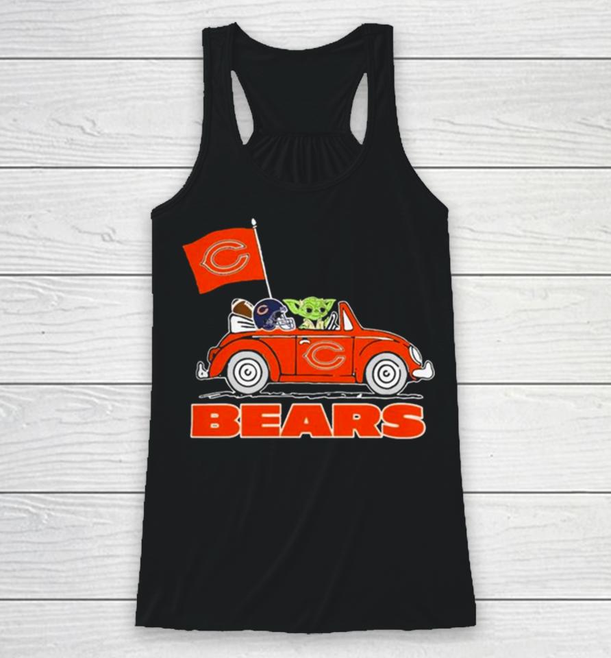 Baby Yoda Drive A Car Chicago Bears Football Flag Logo Racerback Tank