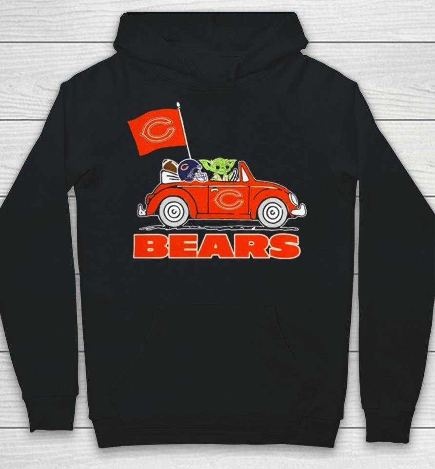 Baby Yoda Drive A Car Chicago Bears Football Flag Logo Hoodie