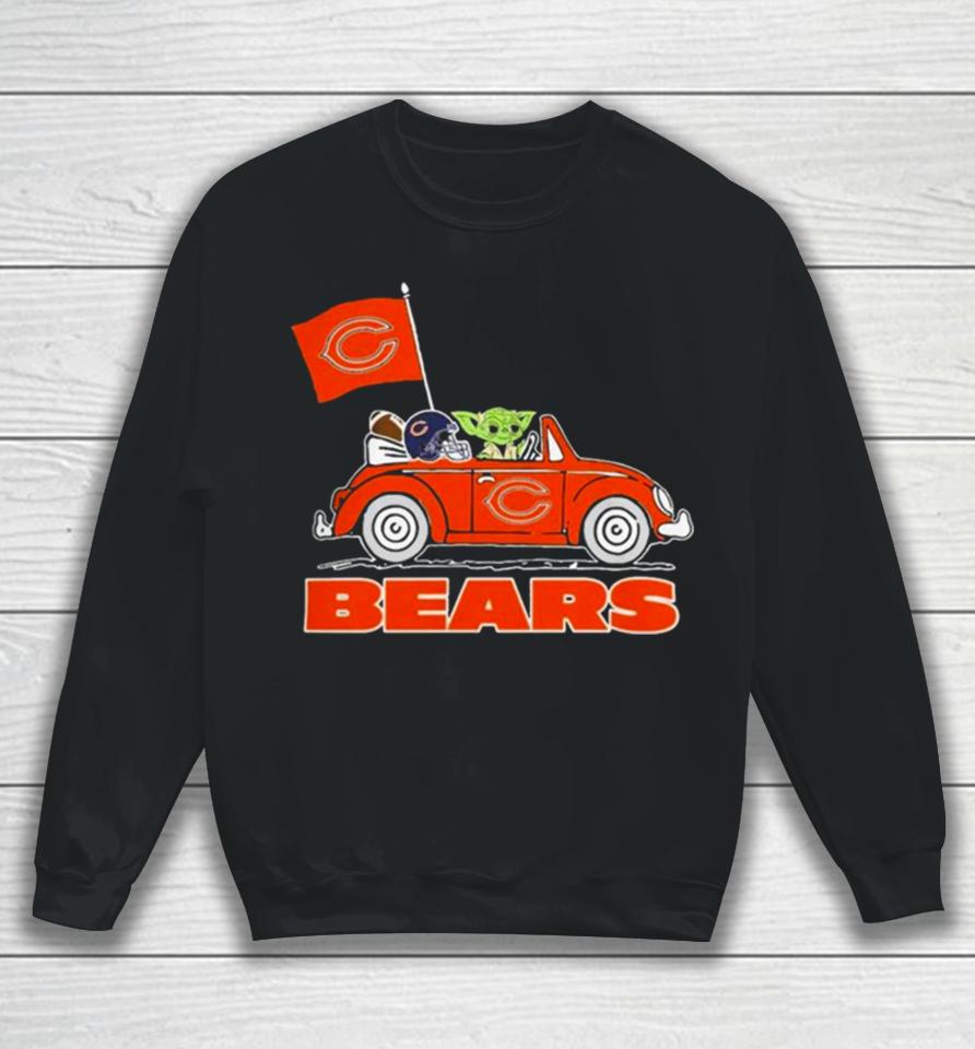 Baby Yoda Drive A Car Chicago Bears Football Flag Logo Sweatshirt