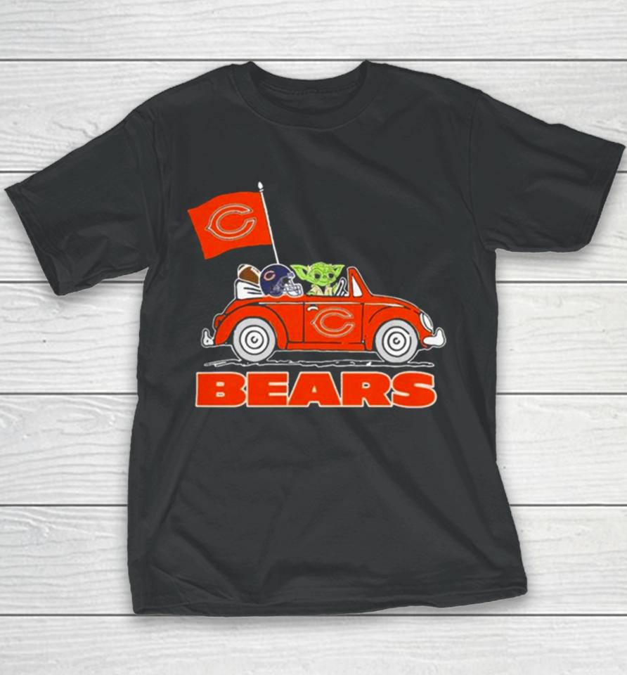 Baby Yoda Drive A Car Chicago Bears Football Flag Logo Youth T-Shirt