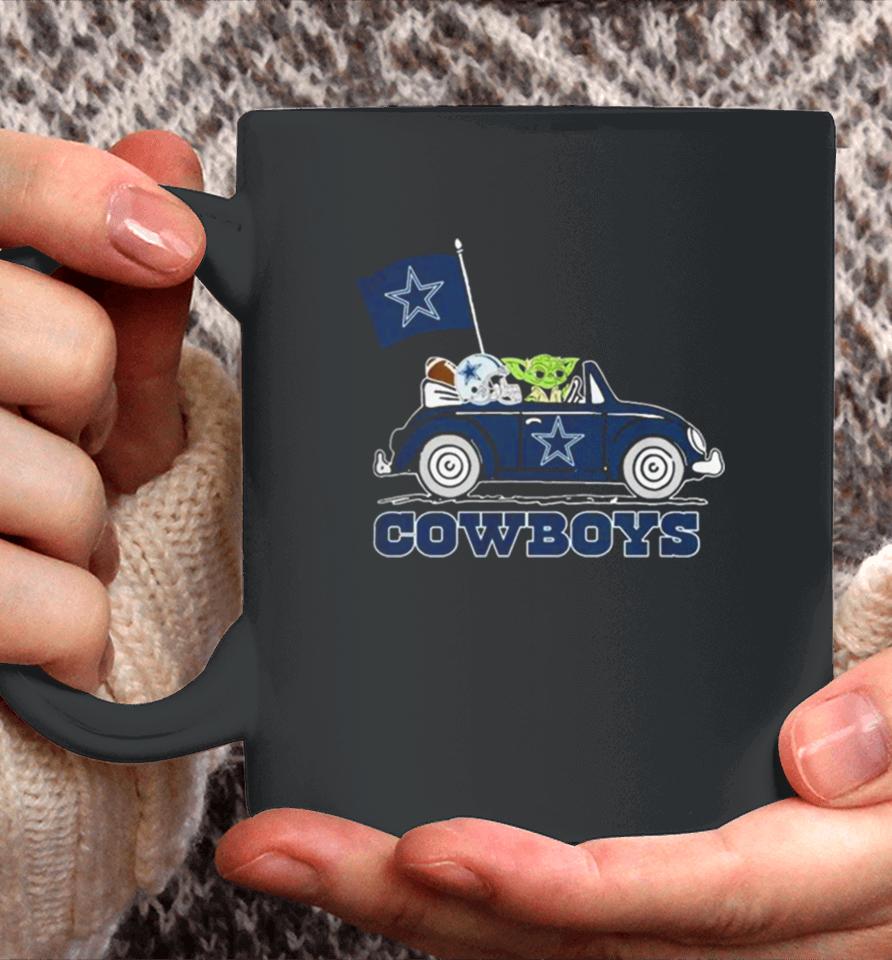 Baby Yoda Drive A Car Dallas Cowboys Football Flag Logo Coffee Mug