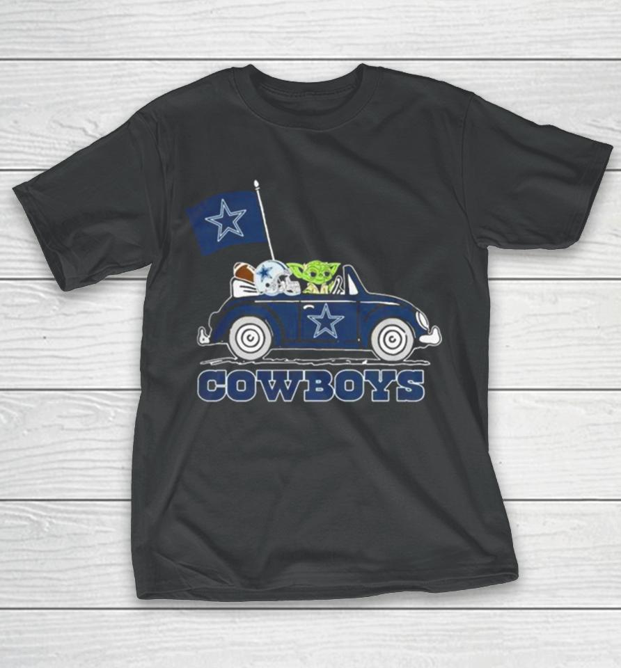 Baby Yoda Drive A Car Dallas Cowboys Football Flag Logo T-Shirt