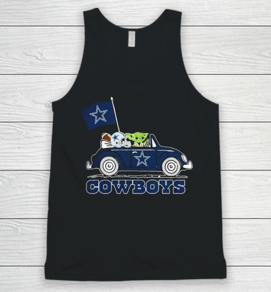 Baby Yoda Drive A Car Dallas Cowboys Football Flag Logo Unisex Tank Top
