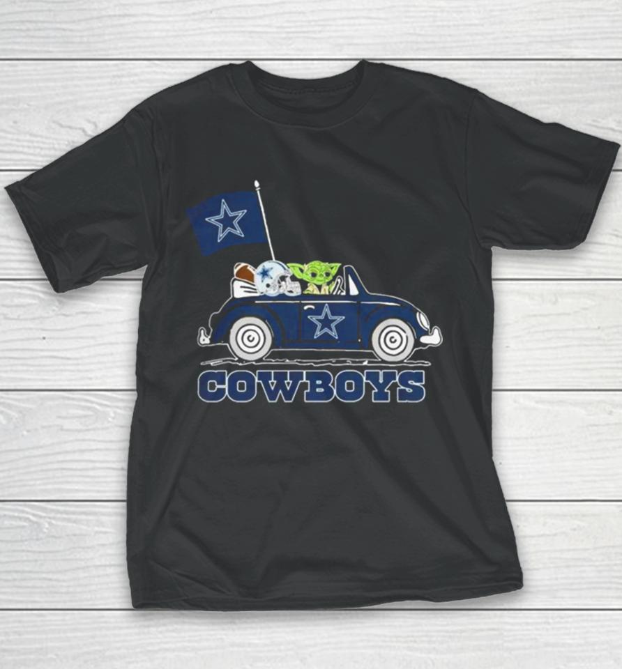 Baby Yoda Drive A Car Dallas Cowboys Football Flag Logo Youth T-Shirt