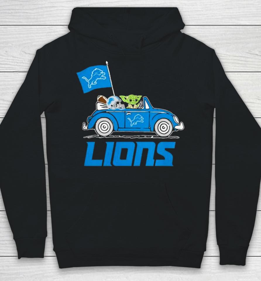 Baby Yoda Drive A Car Detroit Lions Football Flag Logo Hoodie