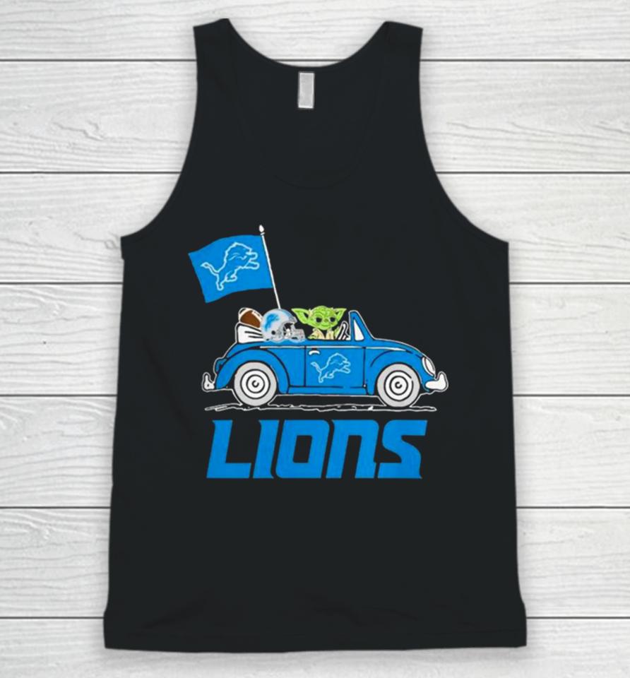 Baby Yoda Drive A Car Detroit Lions Football Flag Logo Unisex Tank Top