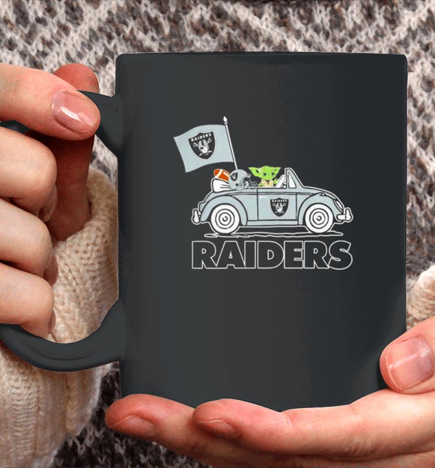 Baby Yoda Drive A Car Las Vegas Raiders Football Flag Logo Coffee Mug