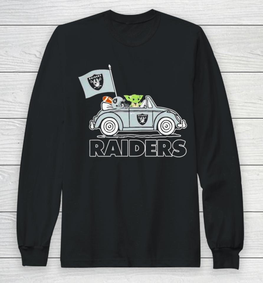 Baby Yoda Drive A Car Las Vegas Raiders Football Flag Logo Long Sleeve T-Shirt
