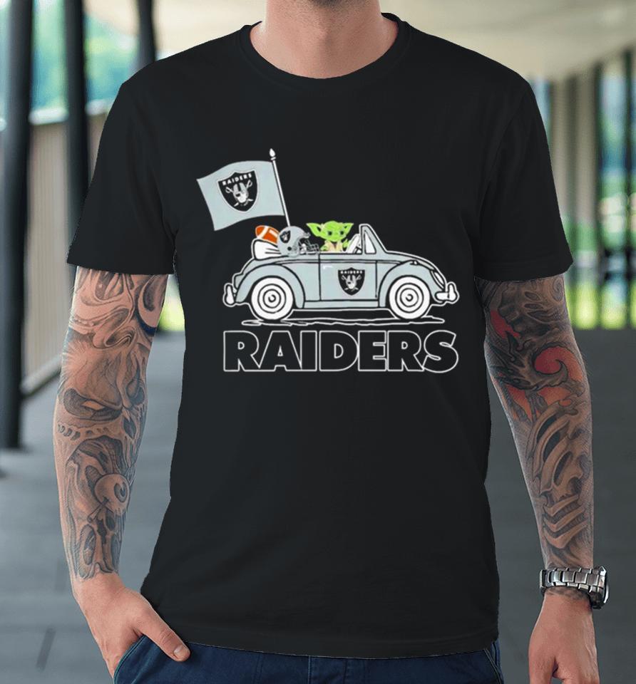 Baby Yoda Drive A Car Las Vegas Raiders Football Flag Logo Premium T-Shirt