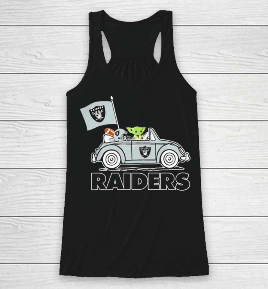 Baby Yoda Drive A Car Las Vegas Raiders Football Flag Logo Racerback Tank