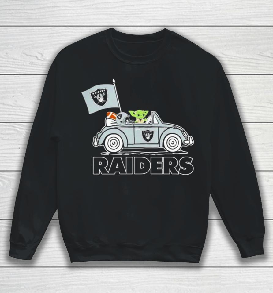 Baby Yoda Drive A Car Las Vegas Raiders Football Flag Logo Sweatshirt