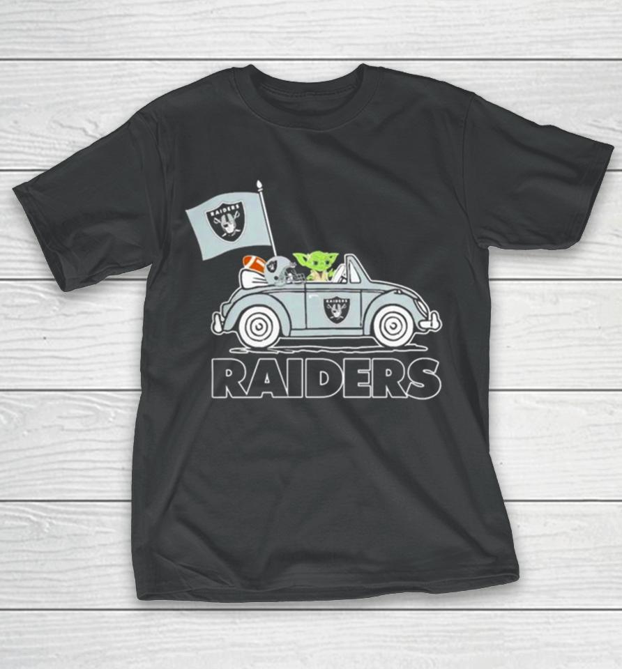 Baby Yoda Drive A Car Las Vegas Raiders Football Flag Logo T-Shirt