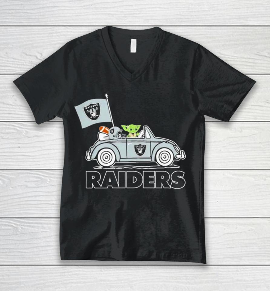 Baby Yoda Drive A Car Las Vegas Raiders Football Flag Logo Unisex V-Neck T-Shirt