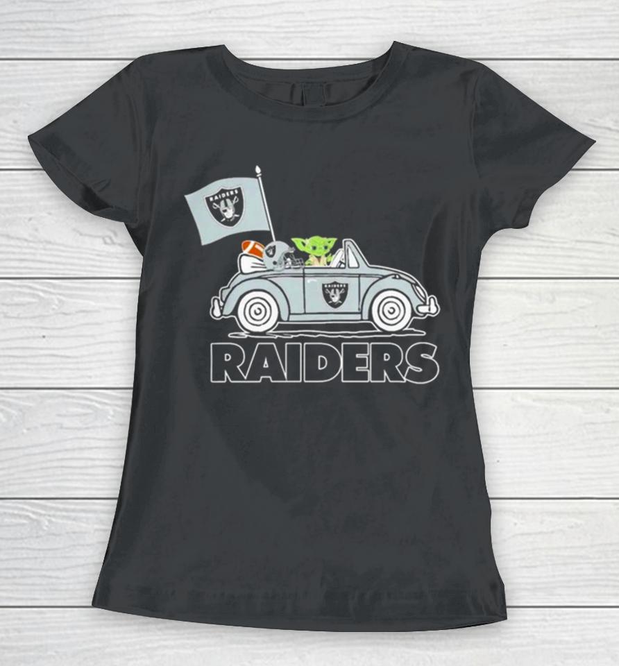Baby Yoda Drive A Car Las Vegas Raiders Football Flag Logo Women T-Shirt