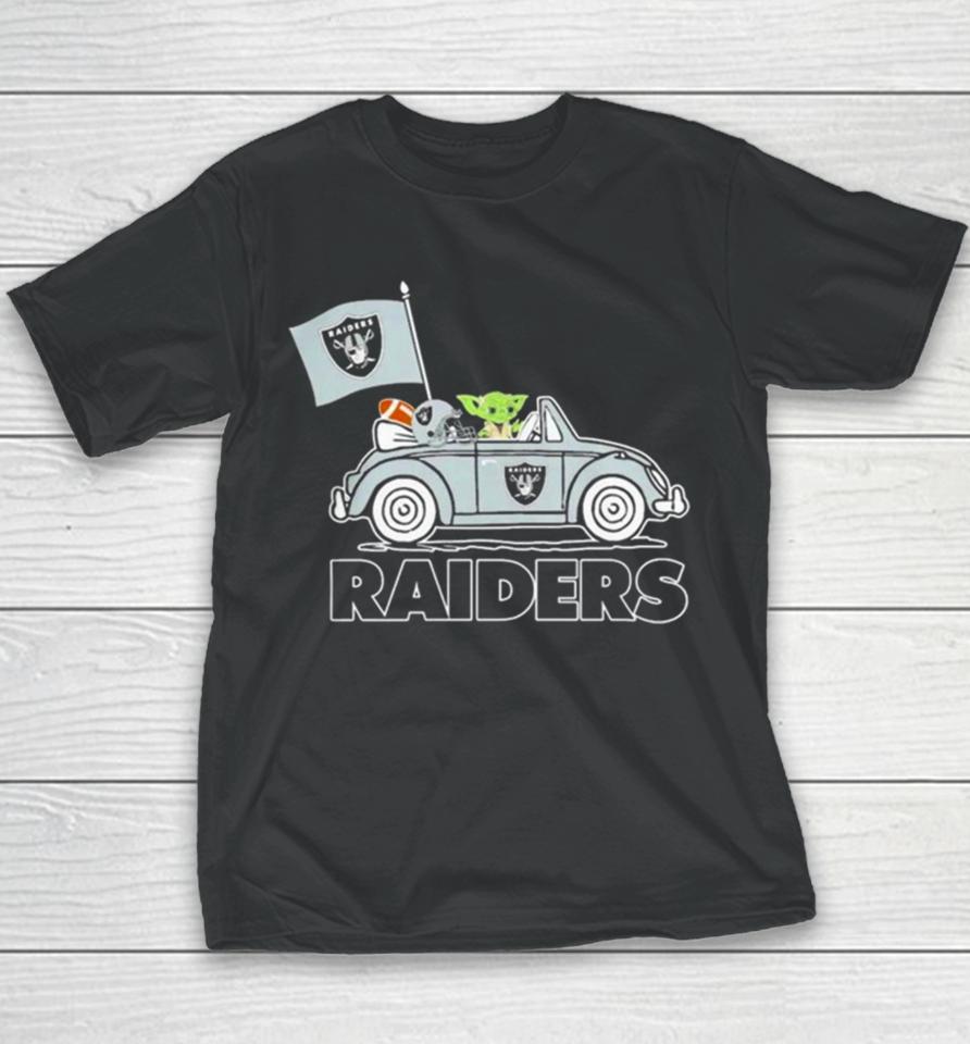 Baby Yoda Drive A Car Las Vegas Raiders Football Flag Logo Youth T-Shirt