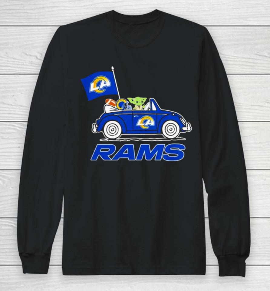 Baby Yoda Drive A Car Los Angeles Rams Football Flag Logo Long Sleeve T-Shirt