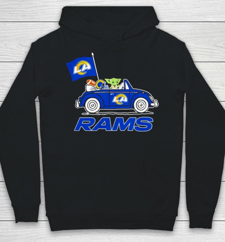 Baby Yoda Drive A Car Los Angeles Rams Football Flag Logo Hoodie