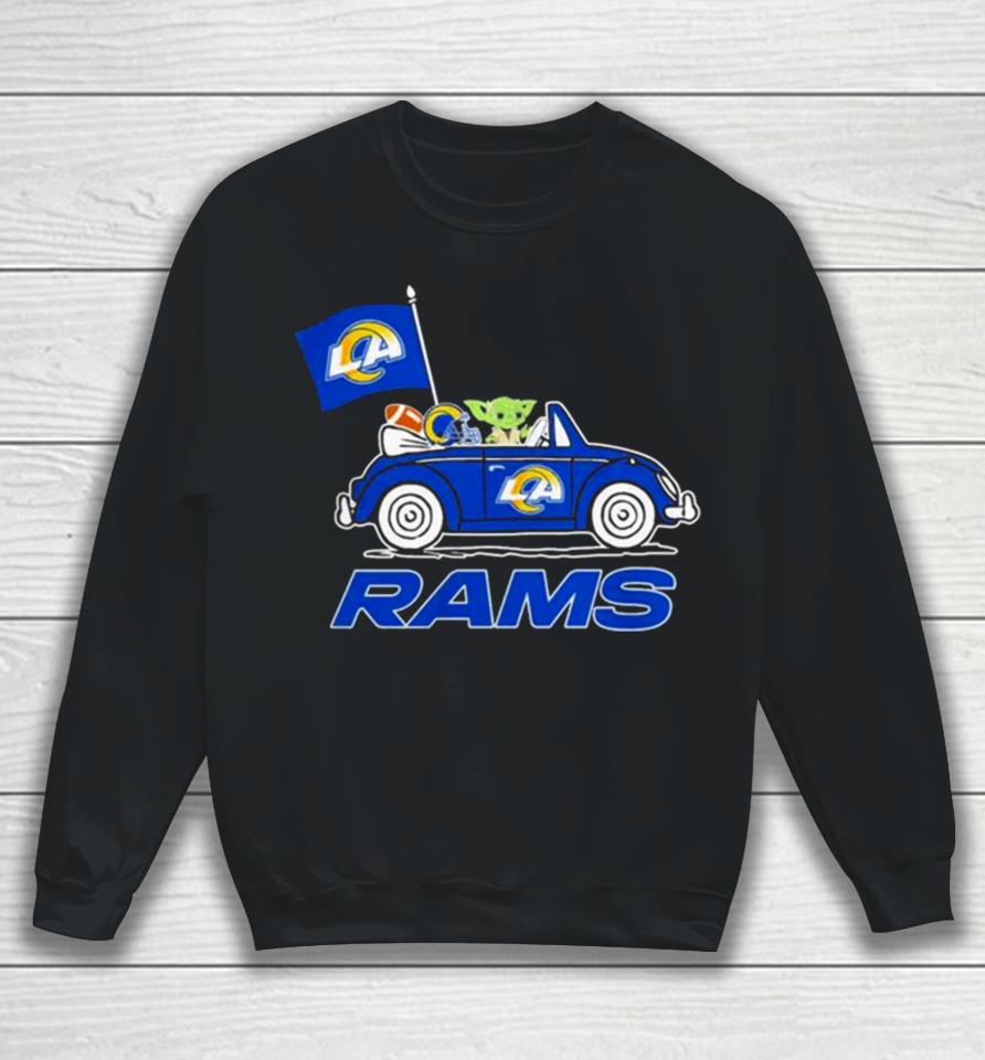 Baby Yoda Drive A Car Los Angeles Rams Football Flag Logo Sweatshirt