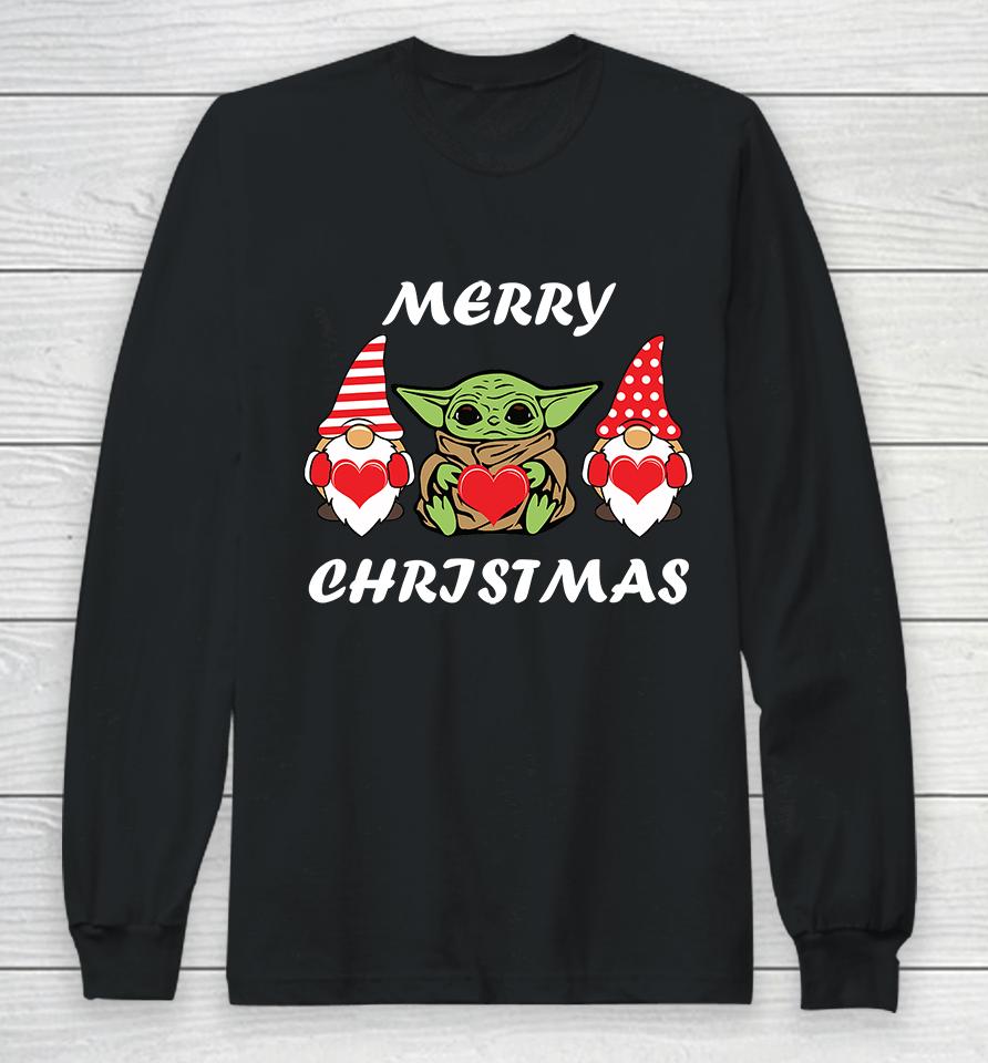 Baby Yoda Gnomes Merry Christmas , Baby Yoda Christmas Long Sleeve T-Shirt