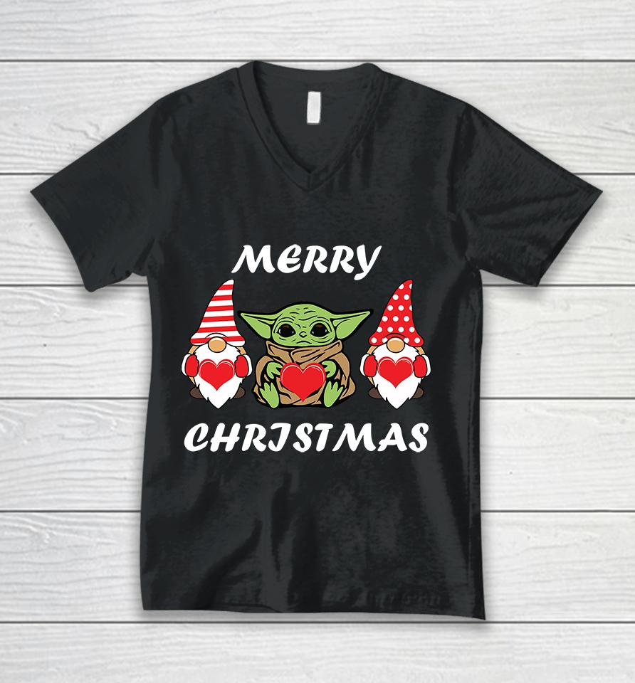 Baby Yoda Gnomes Merry Christmas , Baby Yoda Christmas Unisex V-Neck T-Shirt