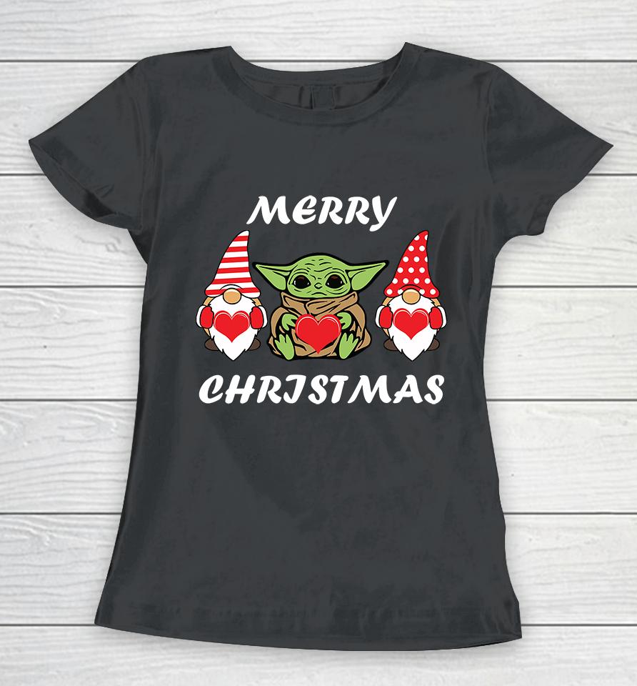 Baby Yoda Gnomes Merry Christmas , Baby Yoda Christmas Women T-Shirt