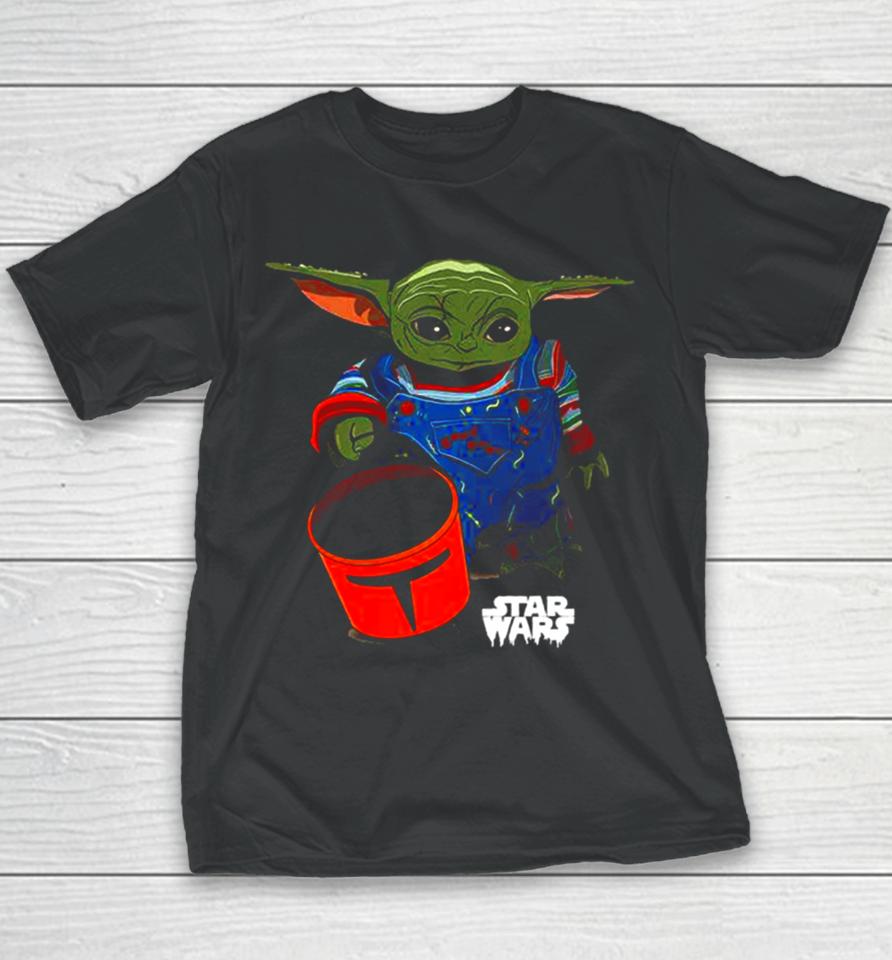 Baby Yoda Grogu Goes Trick Or Treating Halloween 2023 Star Wars Mandalorian Youth T-Shirt