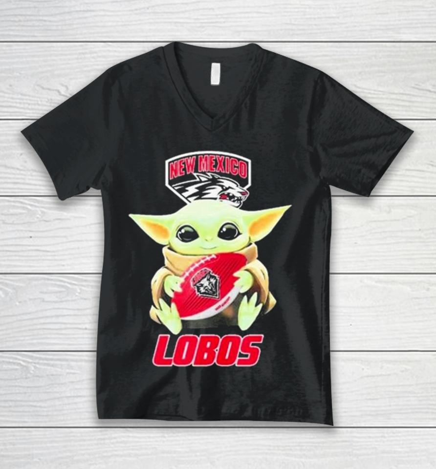 Baby Yoda Hug Rugby New Mexico Lobos 2024 Unisex V-Neck T-Shirt