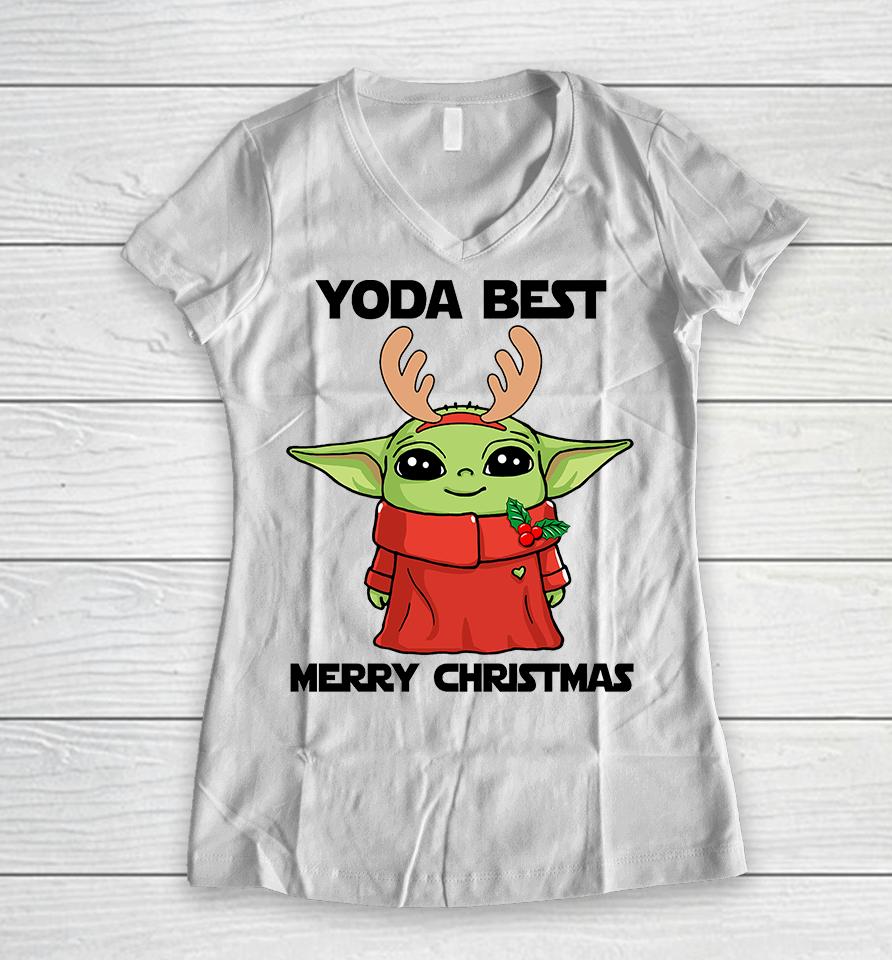 Baby Yoda Merry Christmas , Baby Yoda Christmas Women V-Neck T-Shirt