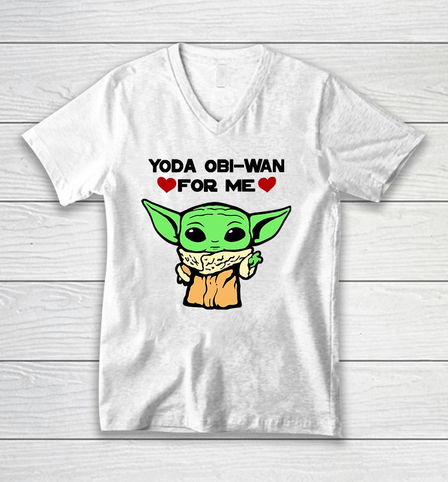 Baby Yoda Obi Wan For Me Heart Green Face, Valentines Day Gifts For Husband, Boyfriend, Wife, Girlfriend Funny Unisex V-Neck T-Shirt
