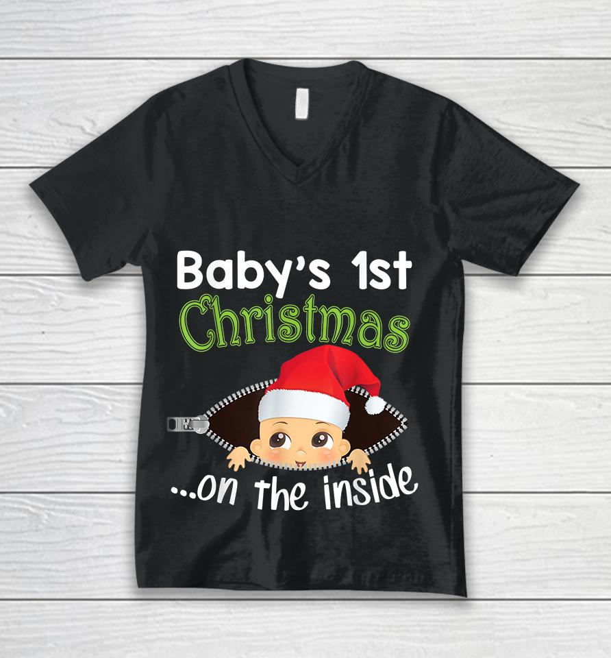 Baby's 1St Christmas On The Inside Pregnancy Christmas Unisex V-Neck T-Shirt