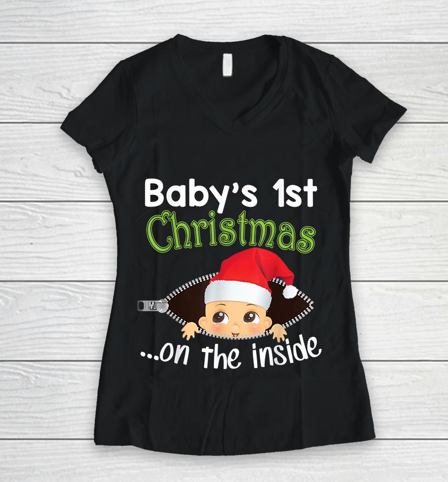 Baby's 1St Christmas On The Inside Pregnancy Christmas Women V-Neck T-Shirt