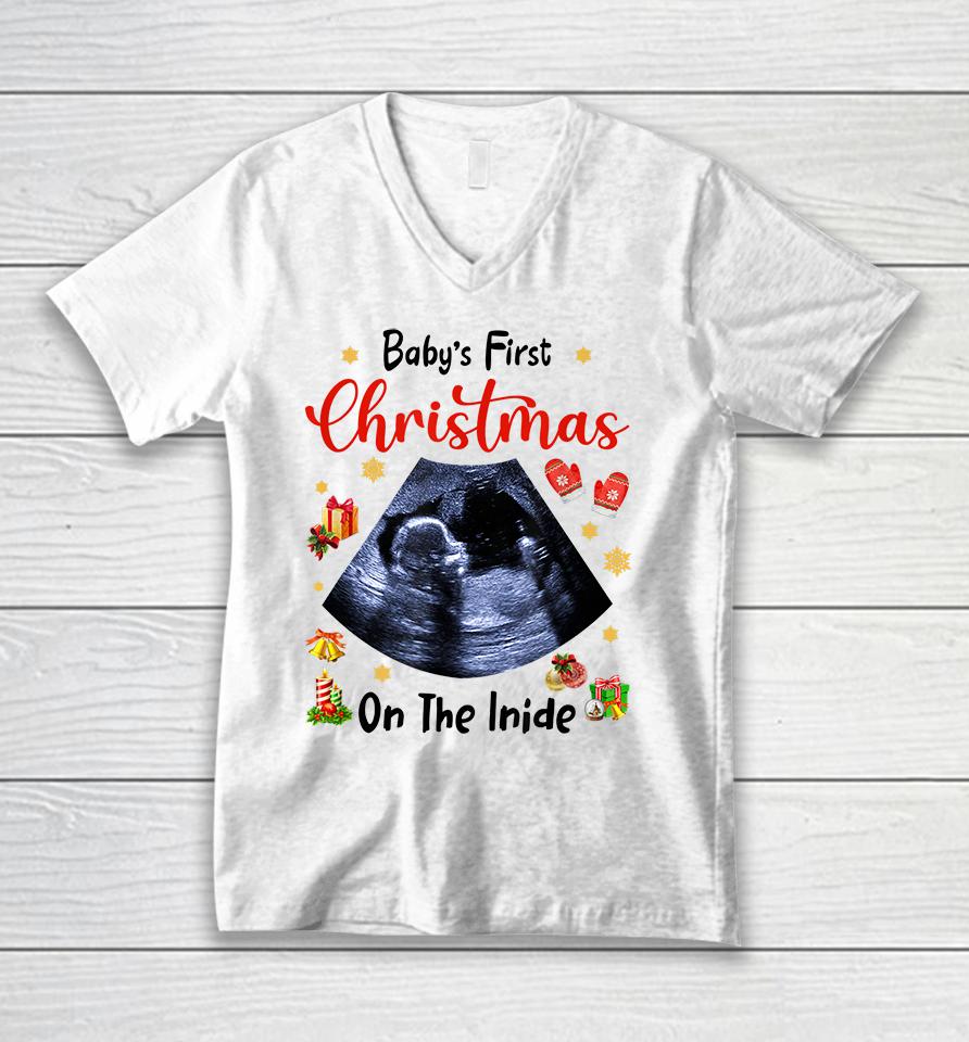 Baby's First Christmas On The Inside Pregnancy Christmas Unisex V-Neck T-Shirt