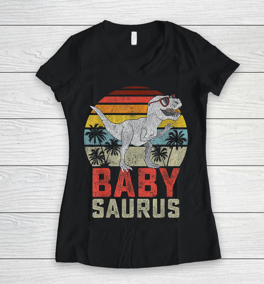 Babysaurus T Rex Dinosaur Baby Saurus Women V-Neck T-Shirt