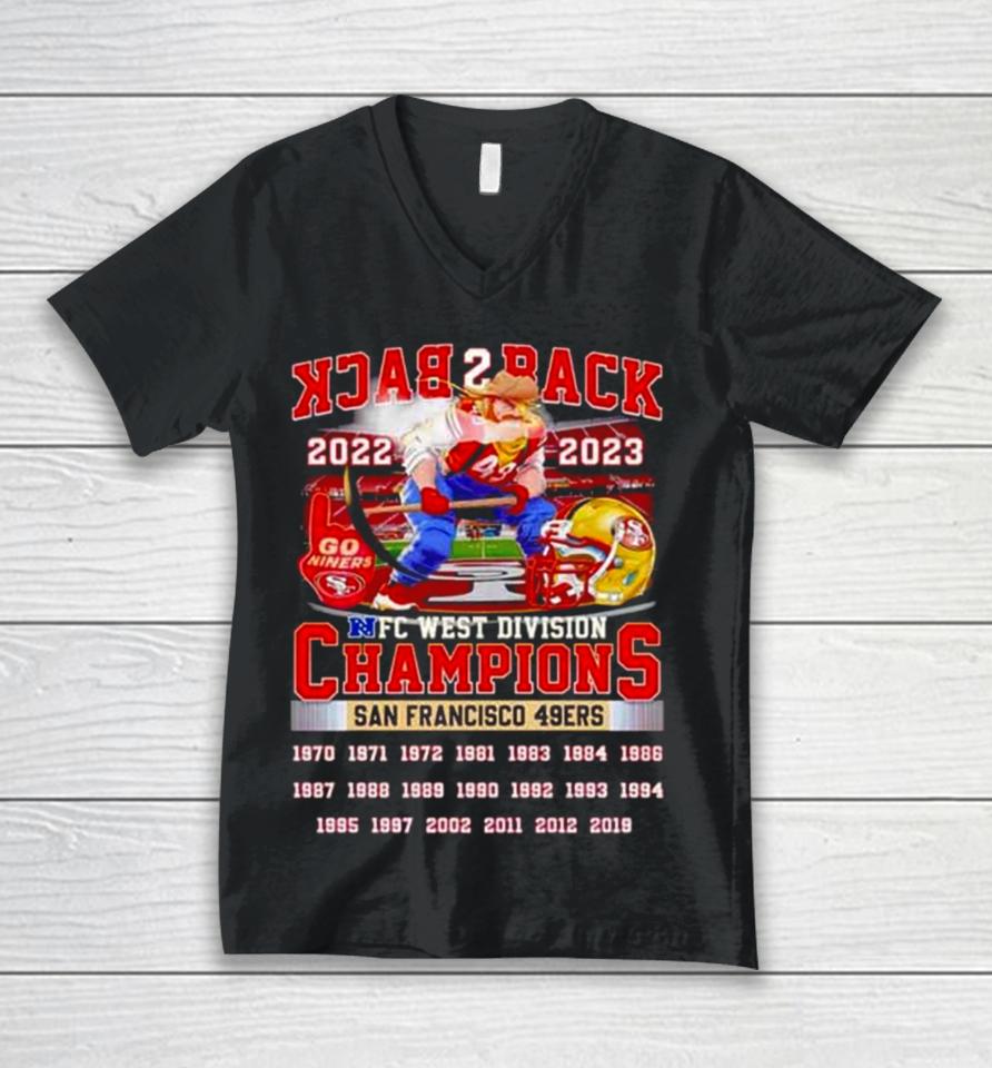 Back 2 Back 2022 2023 Nfc West Division Champions San Francisco 49Ers Unisex V-Neck T-Shirt