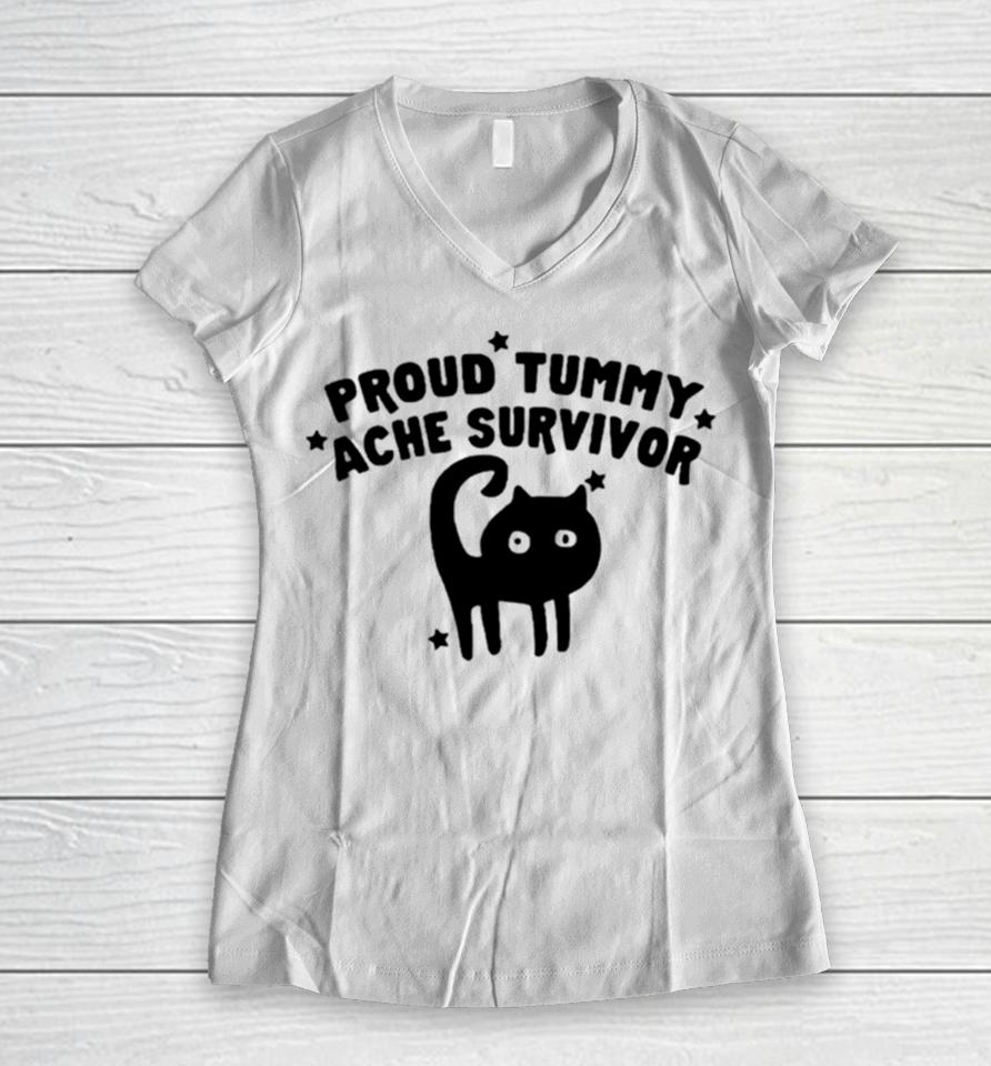 Back Cat Proud Tummy Ache Survivor Women V-Neck T-Shirt