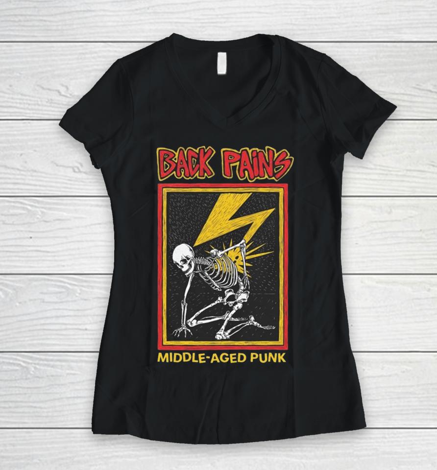 Back Pains Middle Aged Punk Women V-Neck T-Shirt