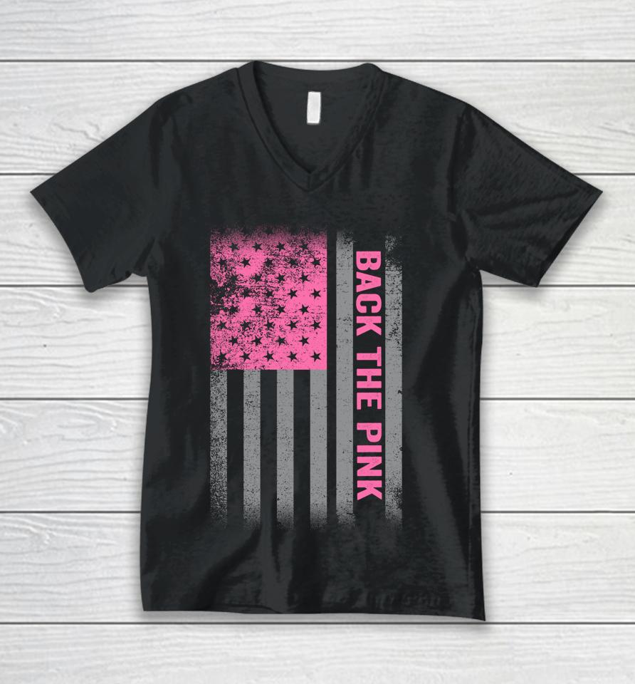 Back The Pink Breast Cancer Awareness Flag Unisex V-Neck T-Shirt