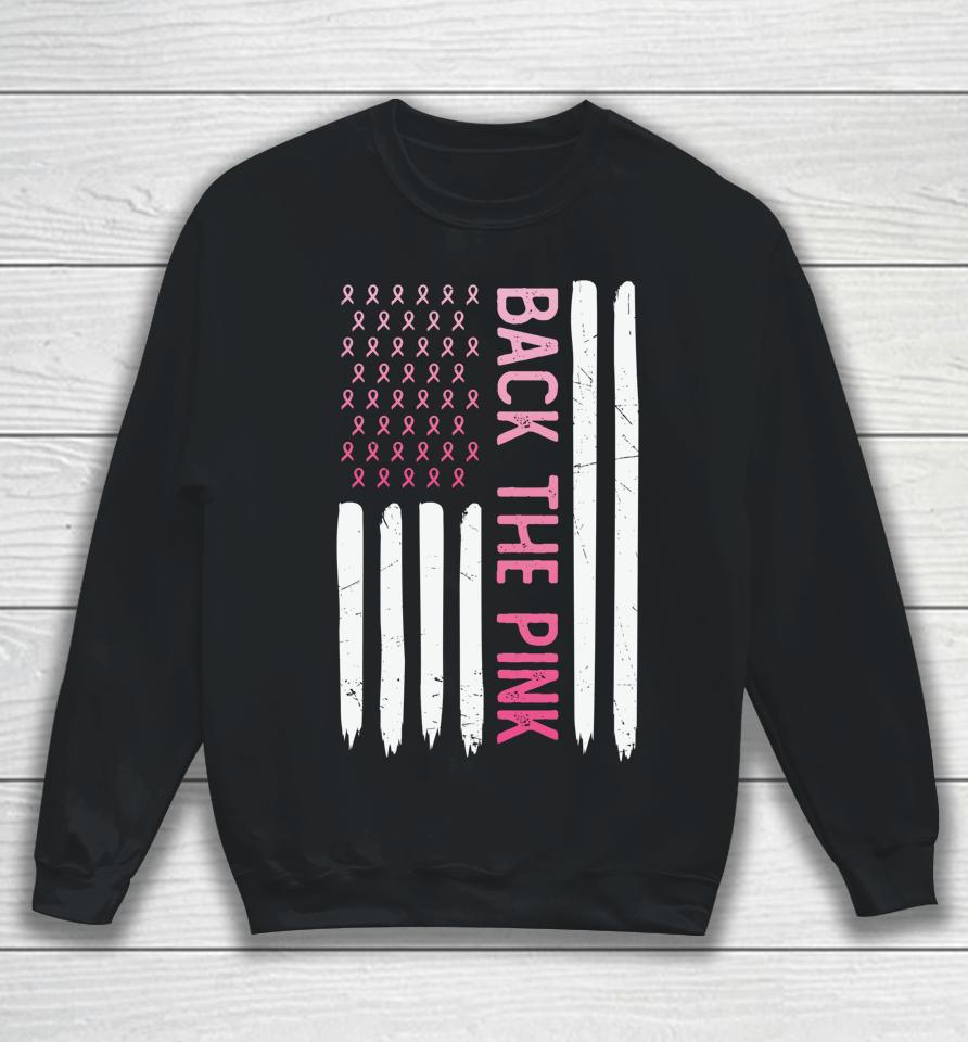 Back The Pink Retro Vintage Breast Cancer Awareness Flag Sweatshirt