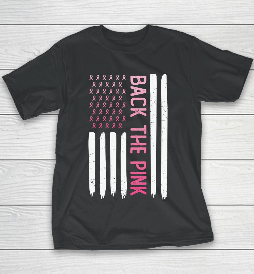 Back The Pink Retro Vintage Breast Cancer Awareness Flag Youth T-Shirt