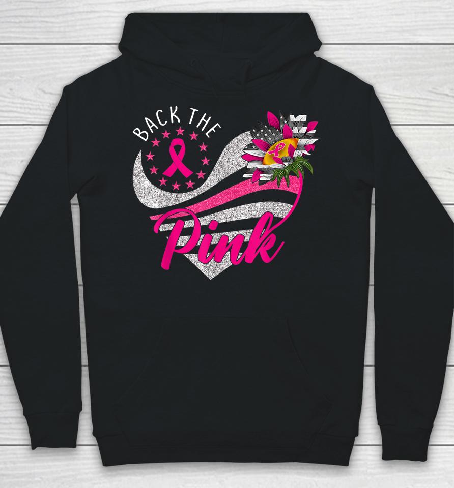 Back The Pink Ribbon Sunflower Heart Breast Cancer Awareness Hoodie