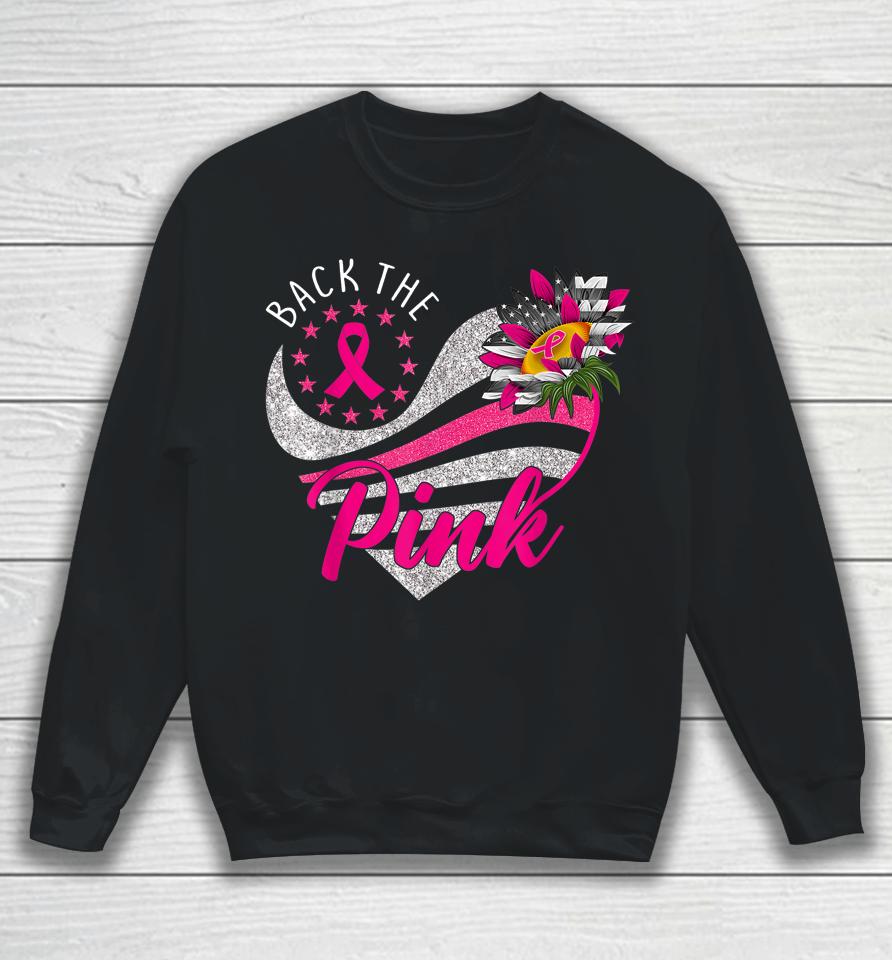 Back The Pink Ribbon Sunflower Heart Breast Cancer Awareness Sweatshirt