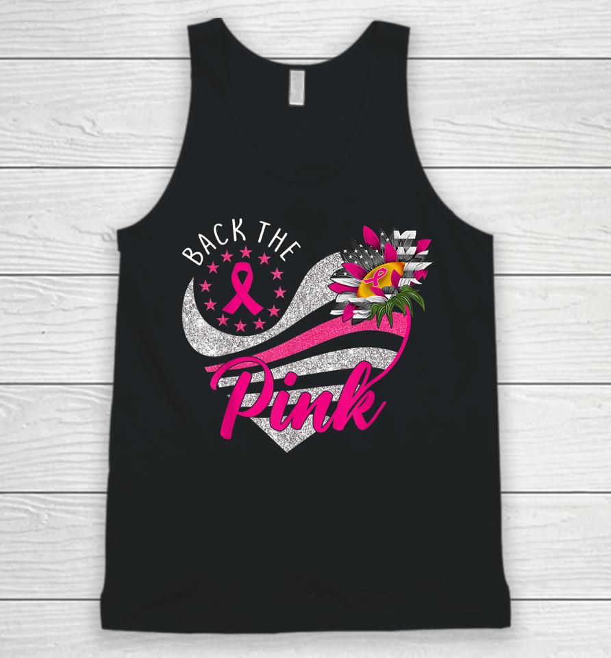 Back The Pink Ribbon Sunflower Heart Breast Cancer Awareness Unisex Tank Top