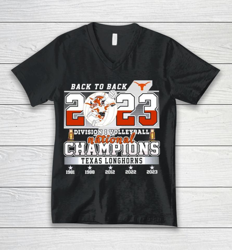 Back To Back 2023 Ncaa Division I Volleyball National Champions Texas Longhorns Unisex V-Neck T-Shirt