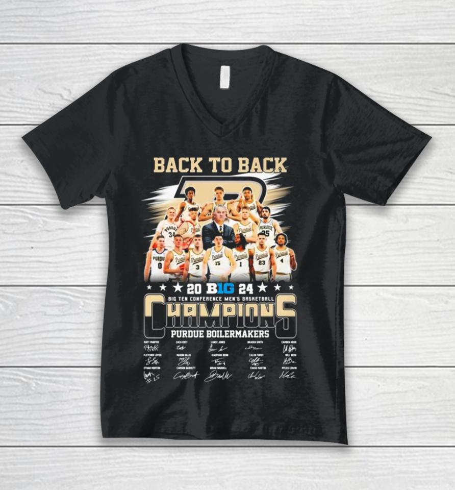 Back To Back 2024 Big Ten Conference Men’s Basketball Champions Purdue Boilermakers Signatures Unisex V-Neck T-Shirt