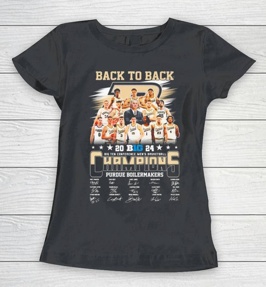 Back To Back 2024 Big Ten Conference Men’s Basketball Champions Purdue Boilermakers Signatures Women T-Shirt