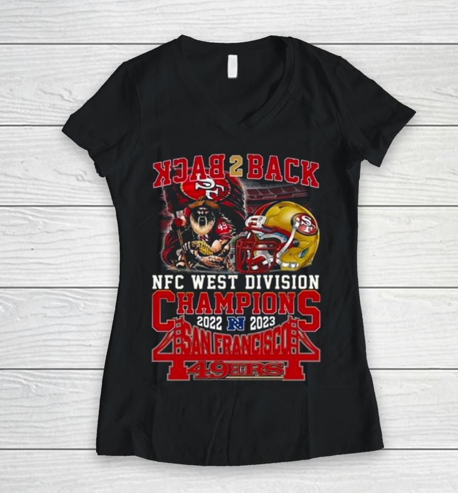 Back To Back Nfc West Division Champions 2022 – 2023 San Francisco 49Ers Women V-Neck T-Shirt