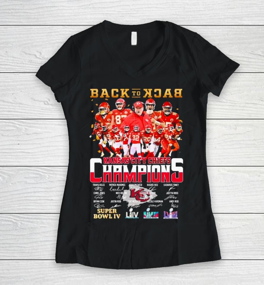 Back To Back Super Bowl Champions Kansas City Chiefs Super Bowl Lviii Lvii Women V-Neck T-Shirt